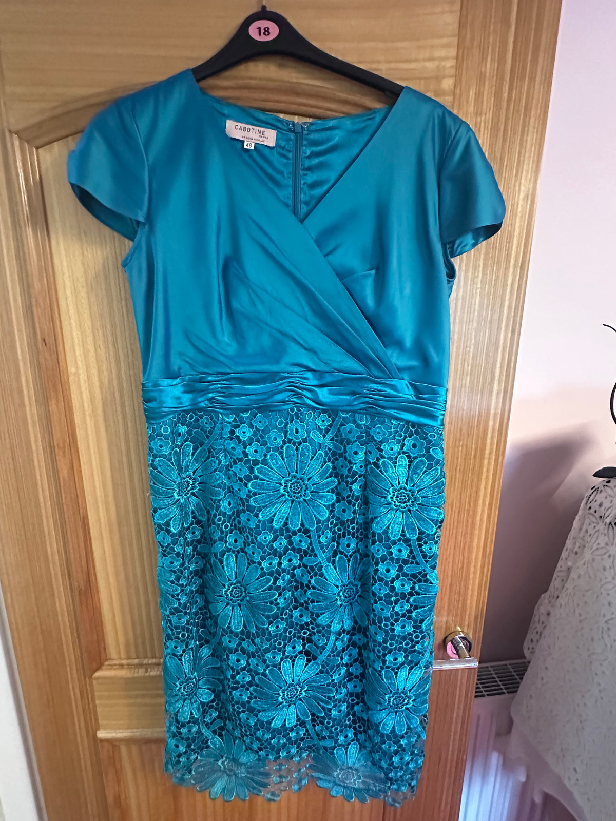 Cabotine teal green lace dress with jacket size 20