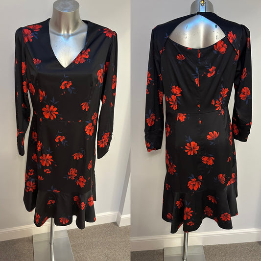 Sosander black printed red floral dress size 12 brand new with tags