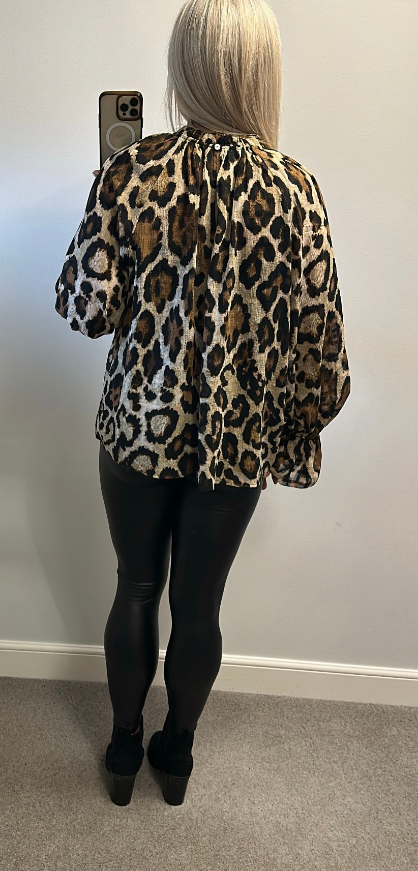 Next animal print sheer blouse with elasticated sleeves size 14