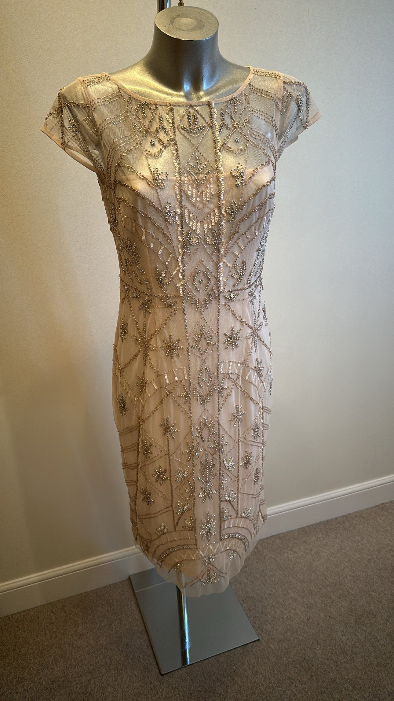 Adrianna Papell blush sequin embellished dress size 10