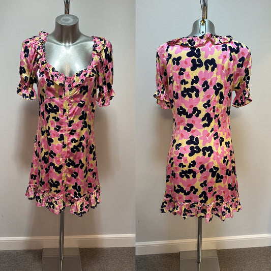 French connection pink print summer dress size 12