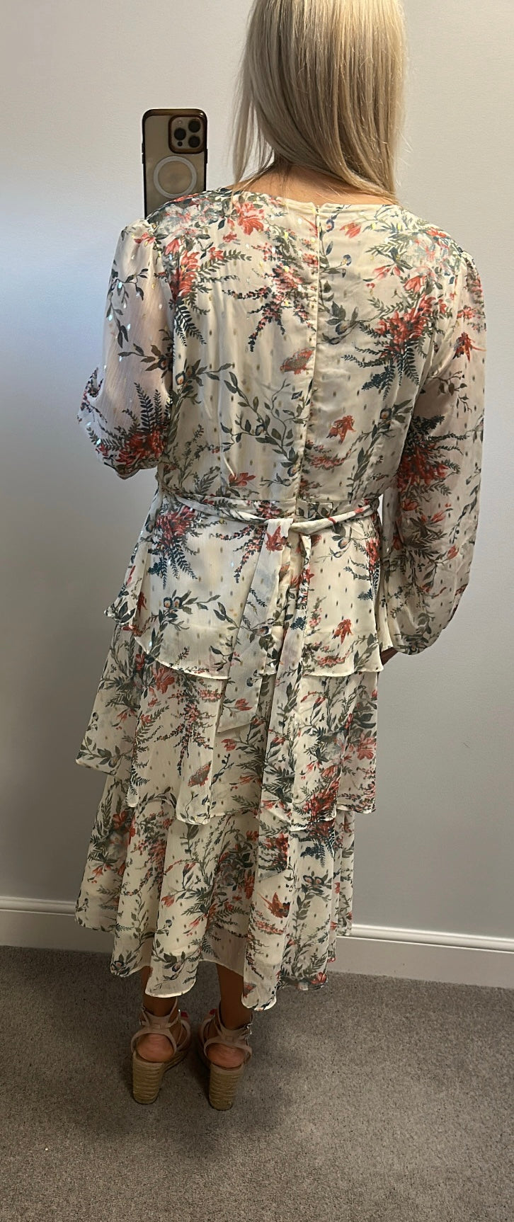 Girl in Mind cream floral tiered floaty dress size 16