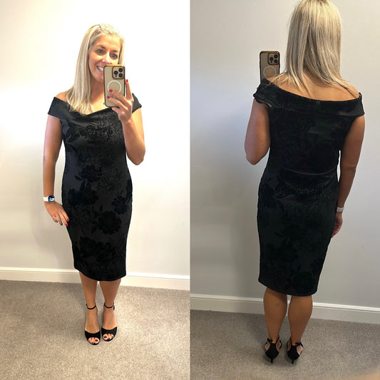 Quiz black off shoulder dress small size 18 more 14-16 brand new with tags