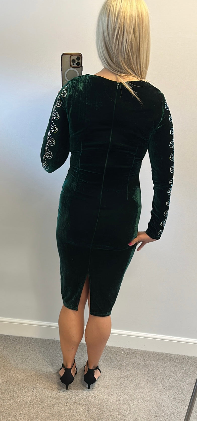 Azara Green velvet embellished dress would fit upto size 12
