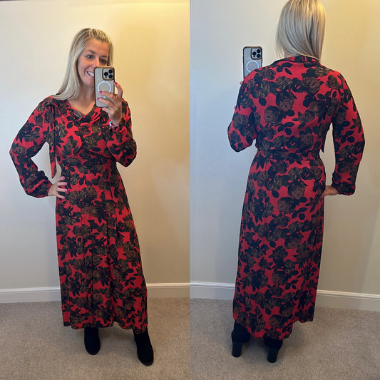 Topshop red floral long dress size 12