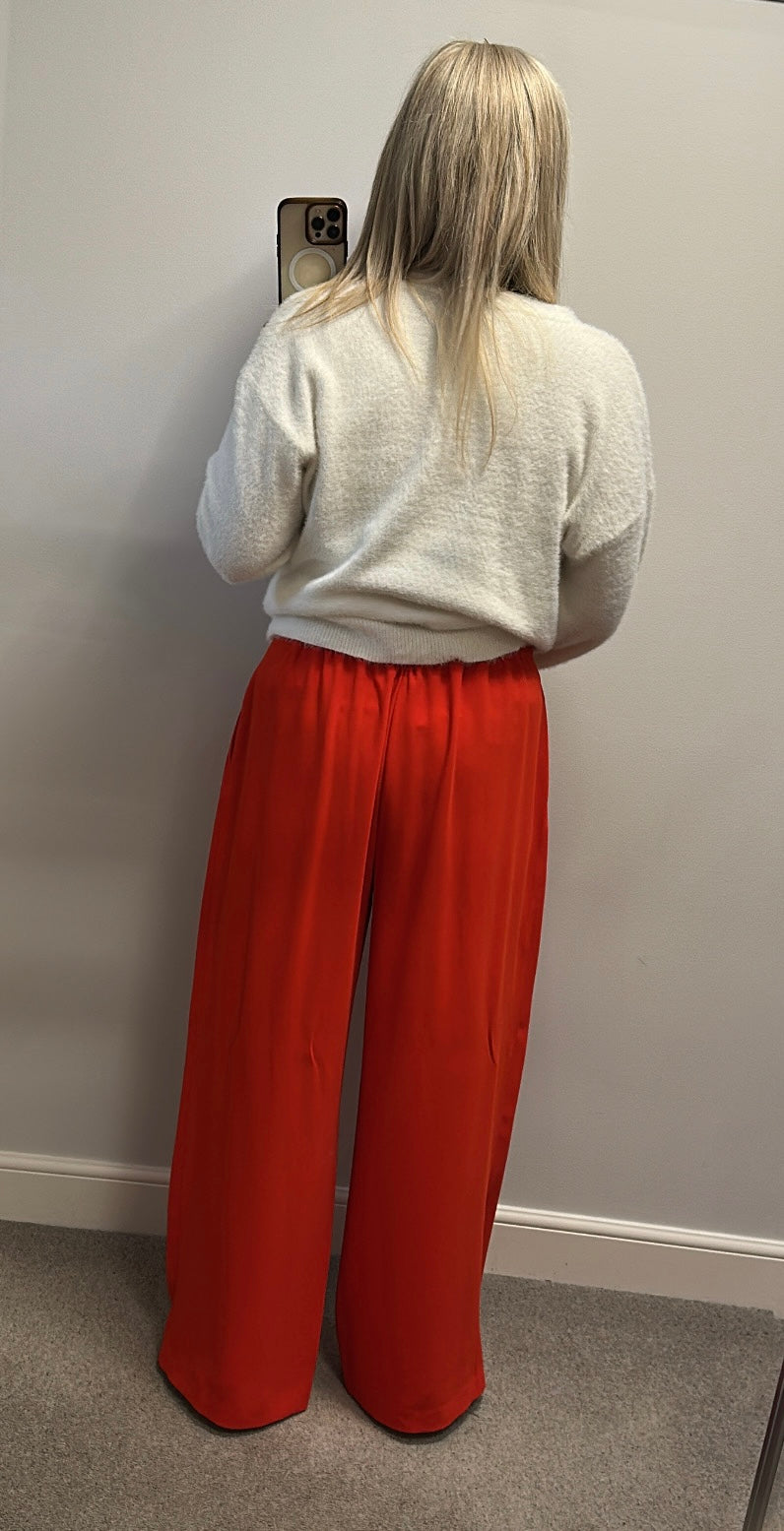 River island red wide leg trousers size 14