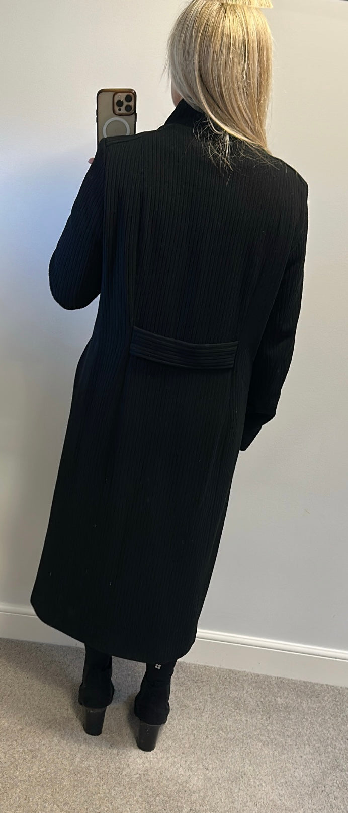 Laura Ashley long black wool lined jacket size 18