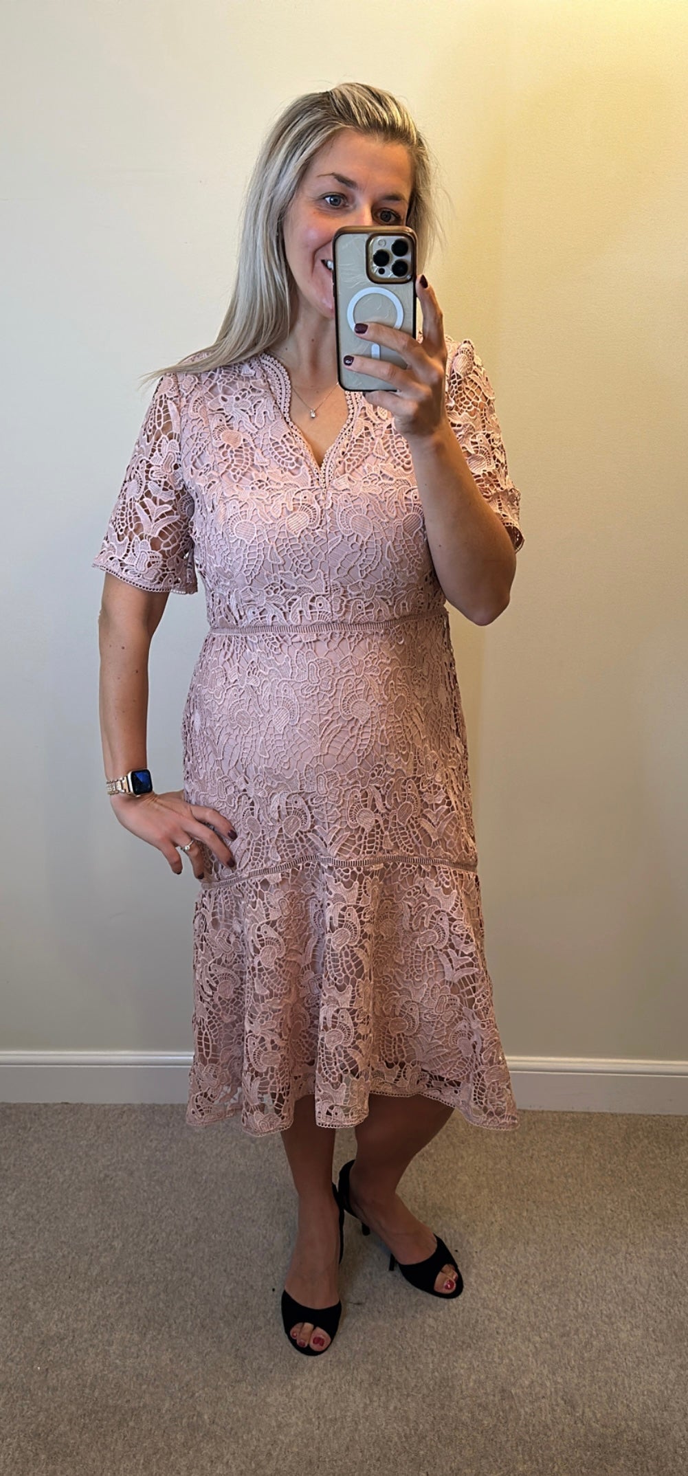 French connection blush pink lace dress size 16 (more size 14)