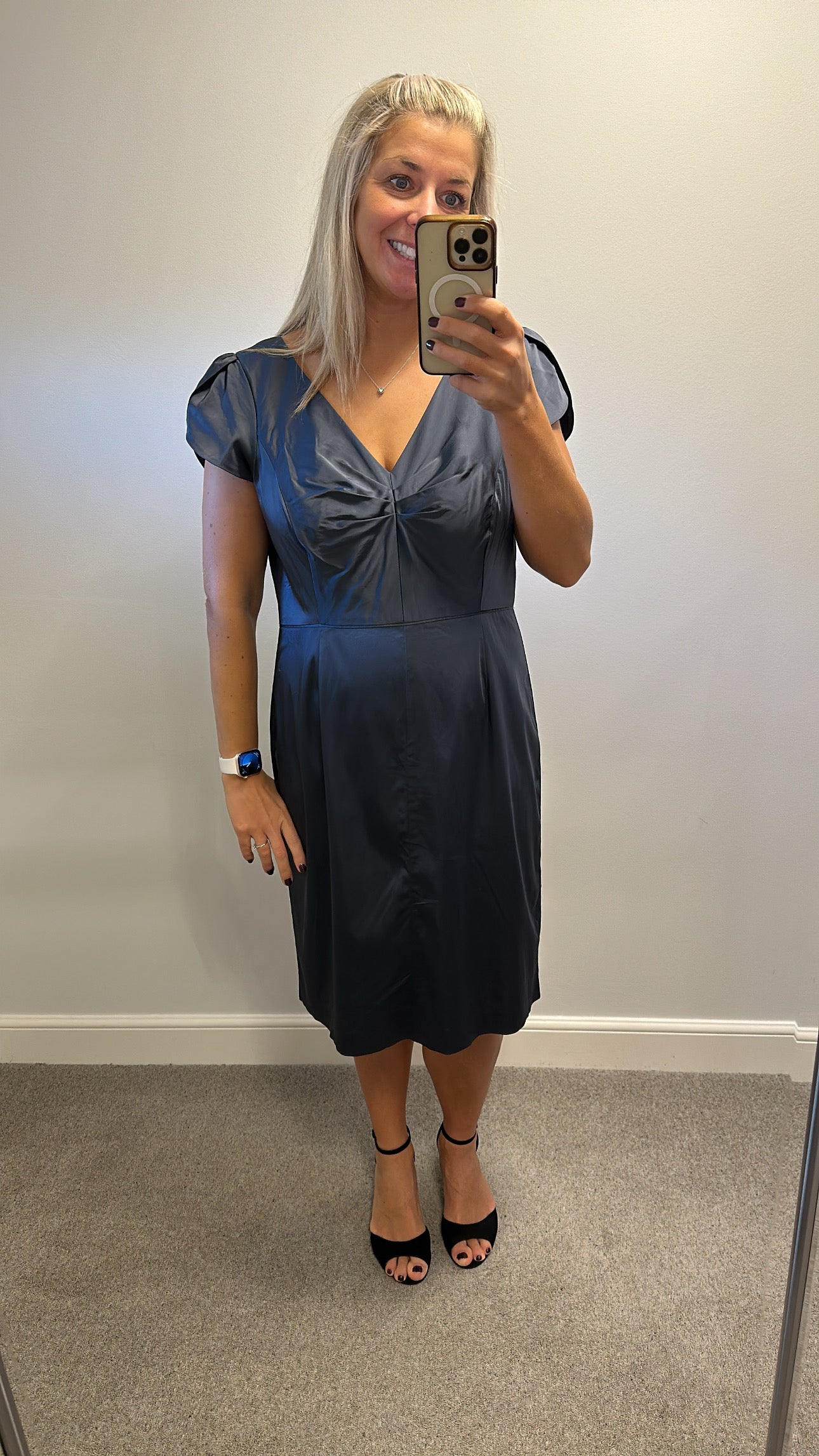 Monsoon grey silk style dress size 18