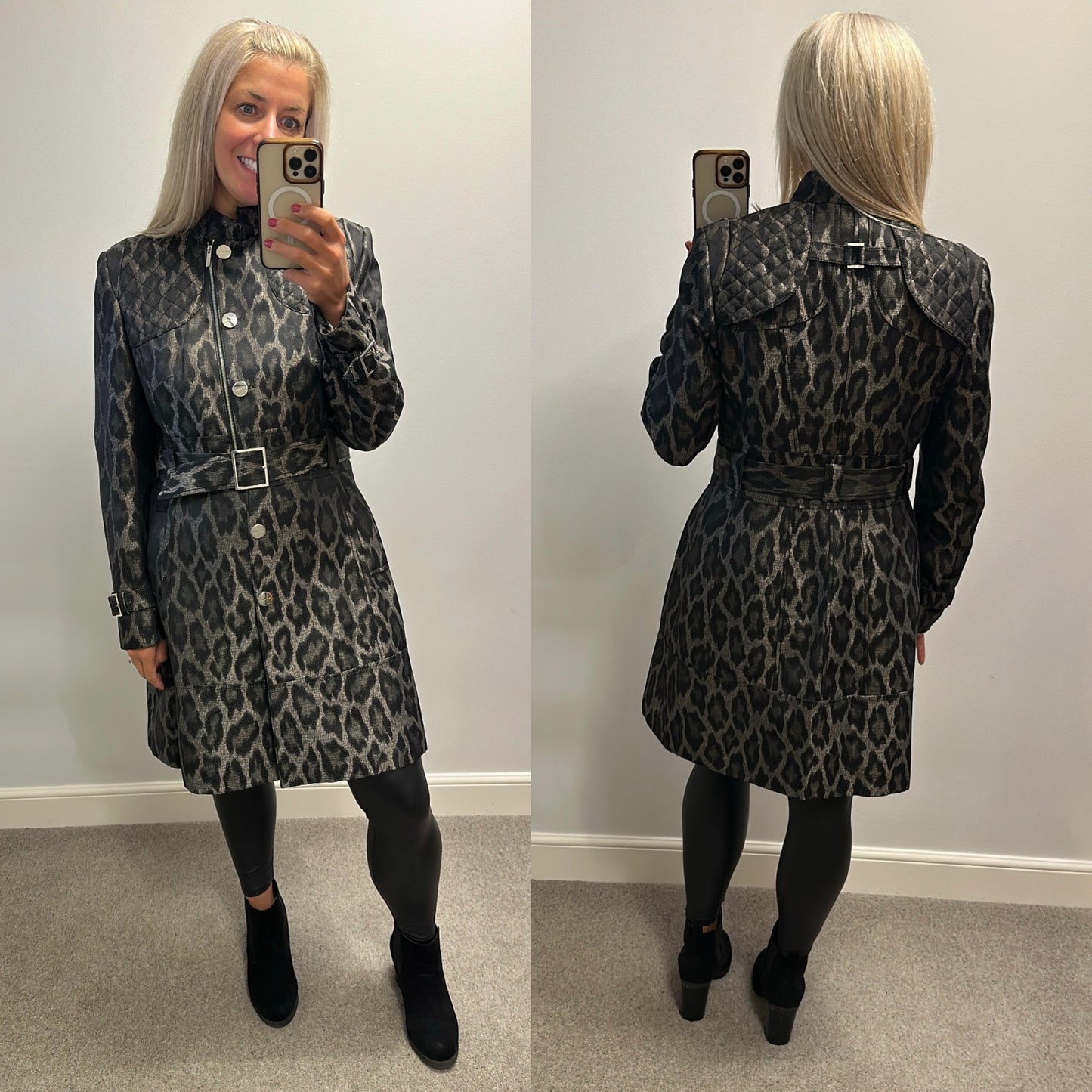 Karen Millen animal print belted coat size 16