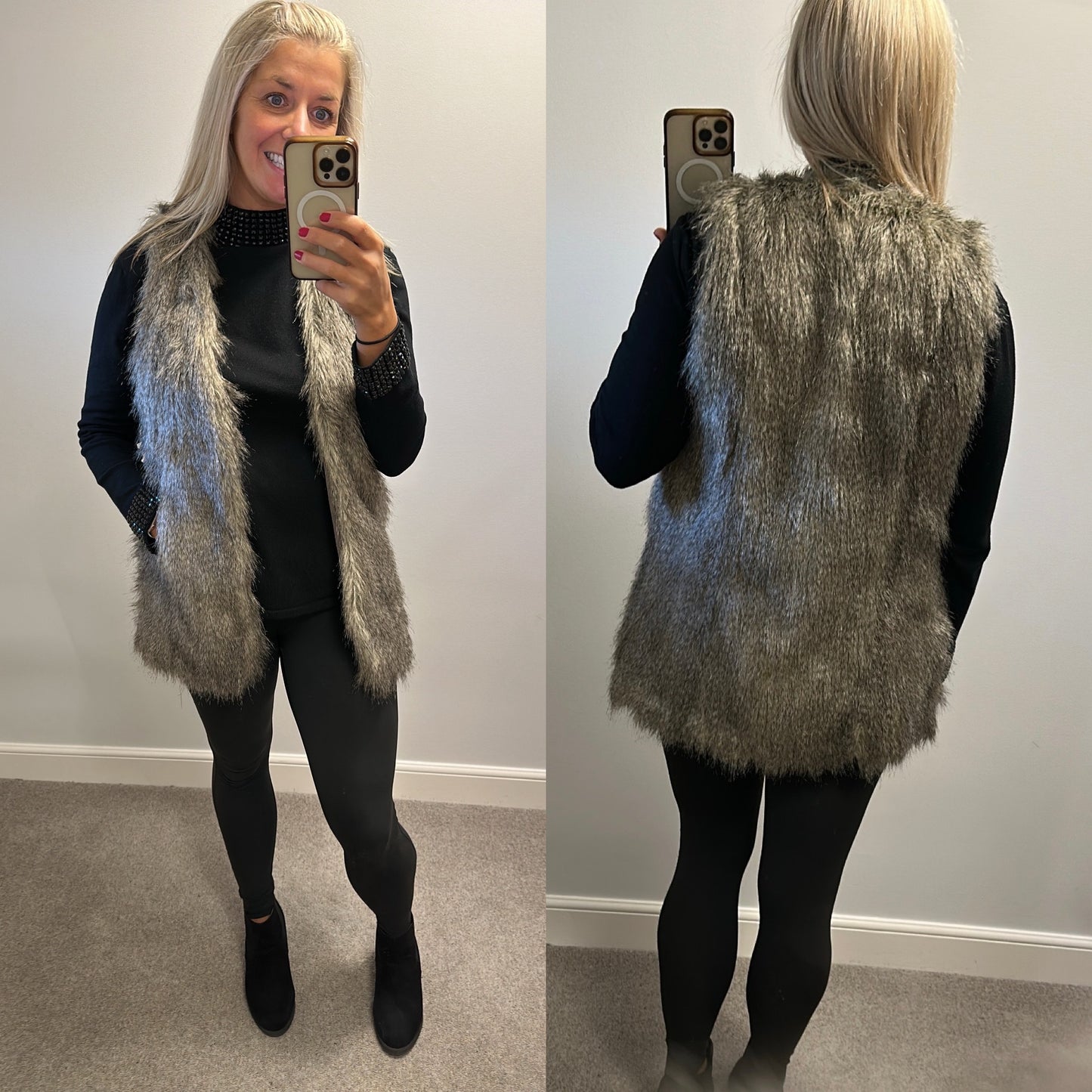 New look grey faux fur gilet size 10