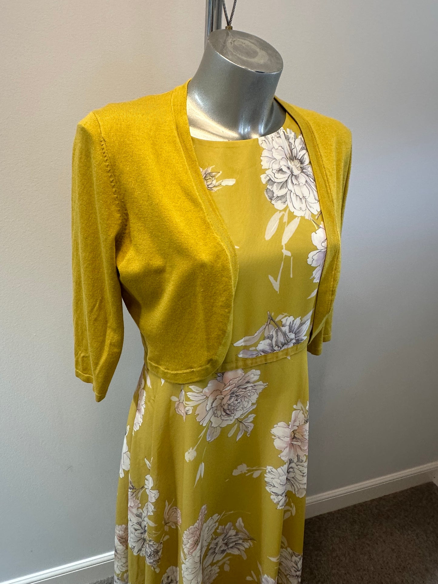 Hobbs yellow floral dress and cardigan size 12
