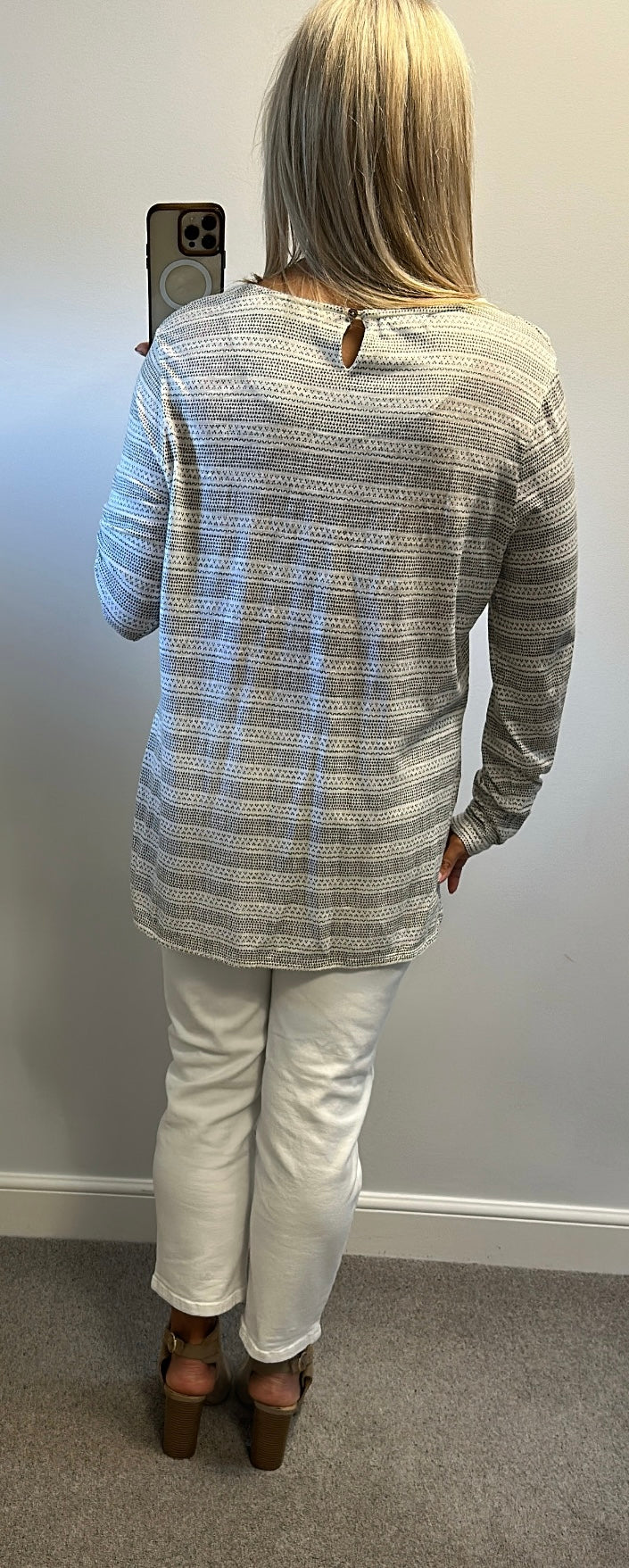 Fat face cream and grey print long sleeve top size 18