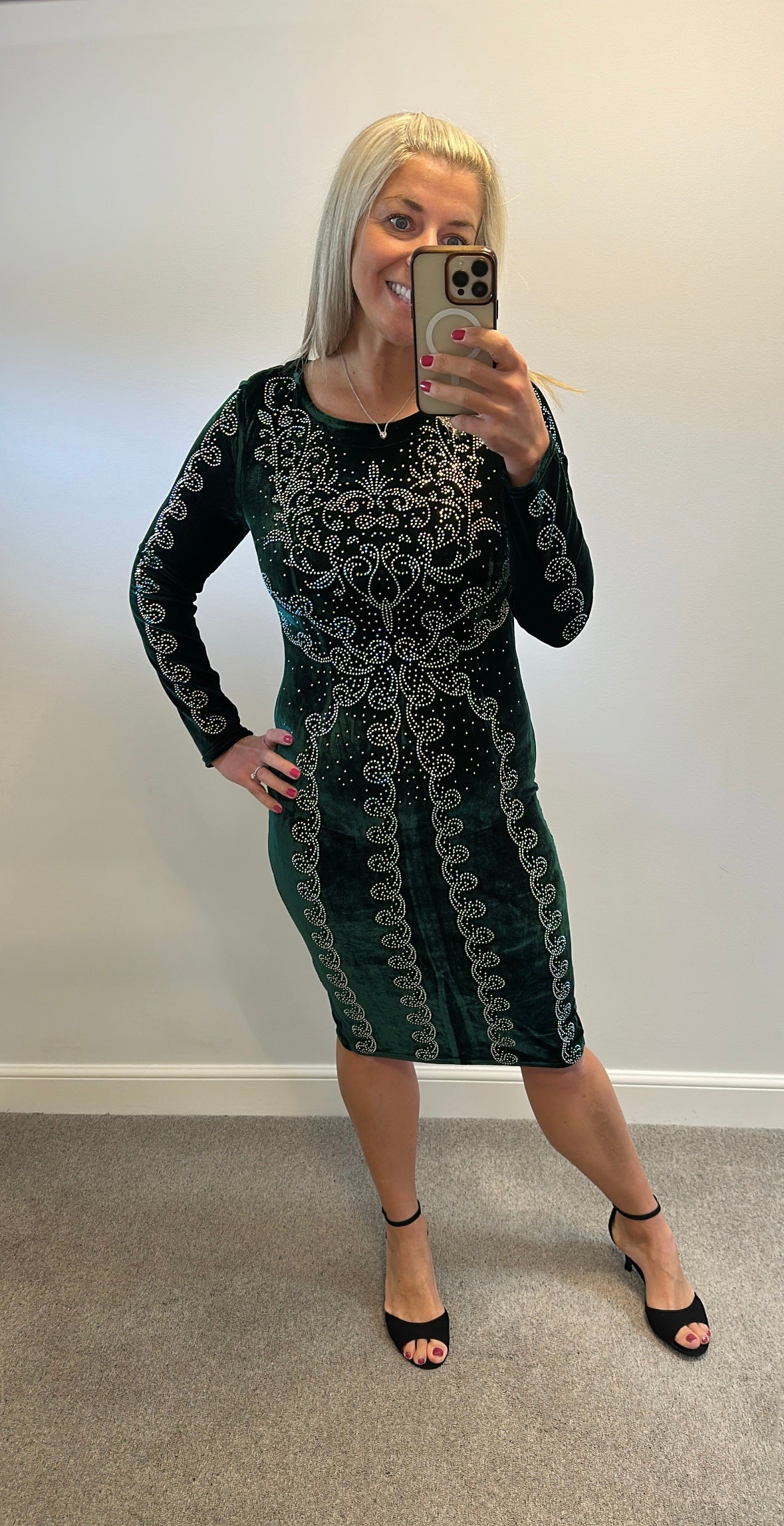 Azara Green velvet embellished dress would fit upto size 12