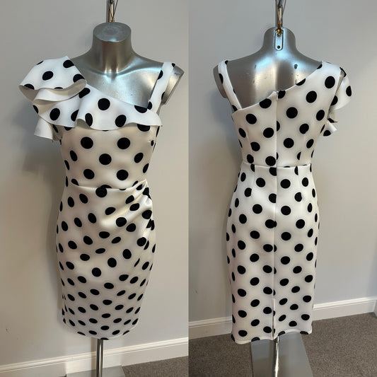 Coast white and black polka dot ruffle shift dress size 10 brand new with tags