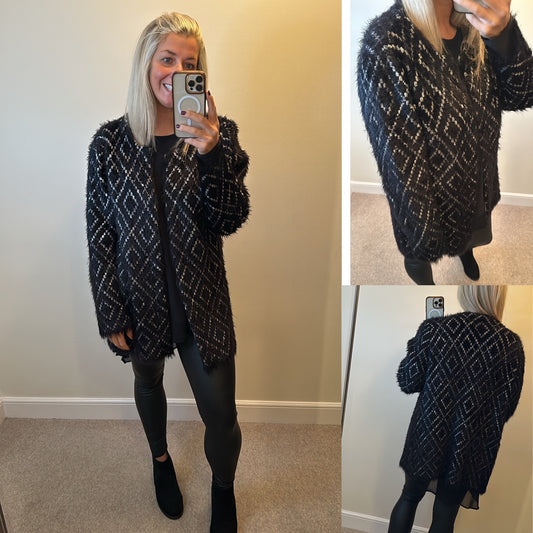 Black cosy knit cardigan one size fitting upto size 18