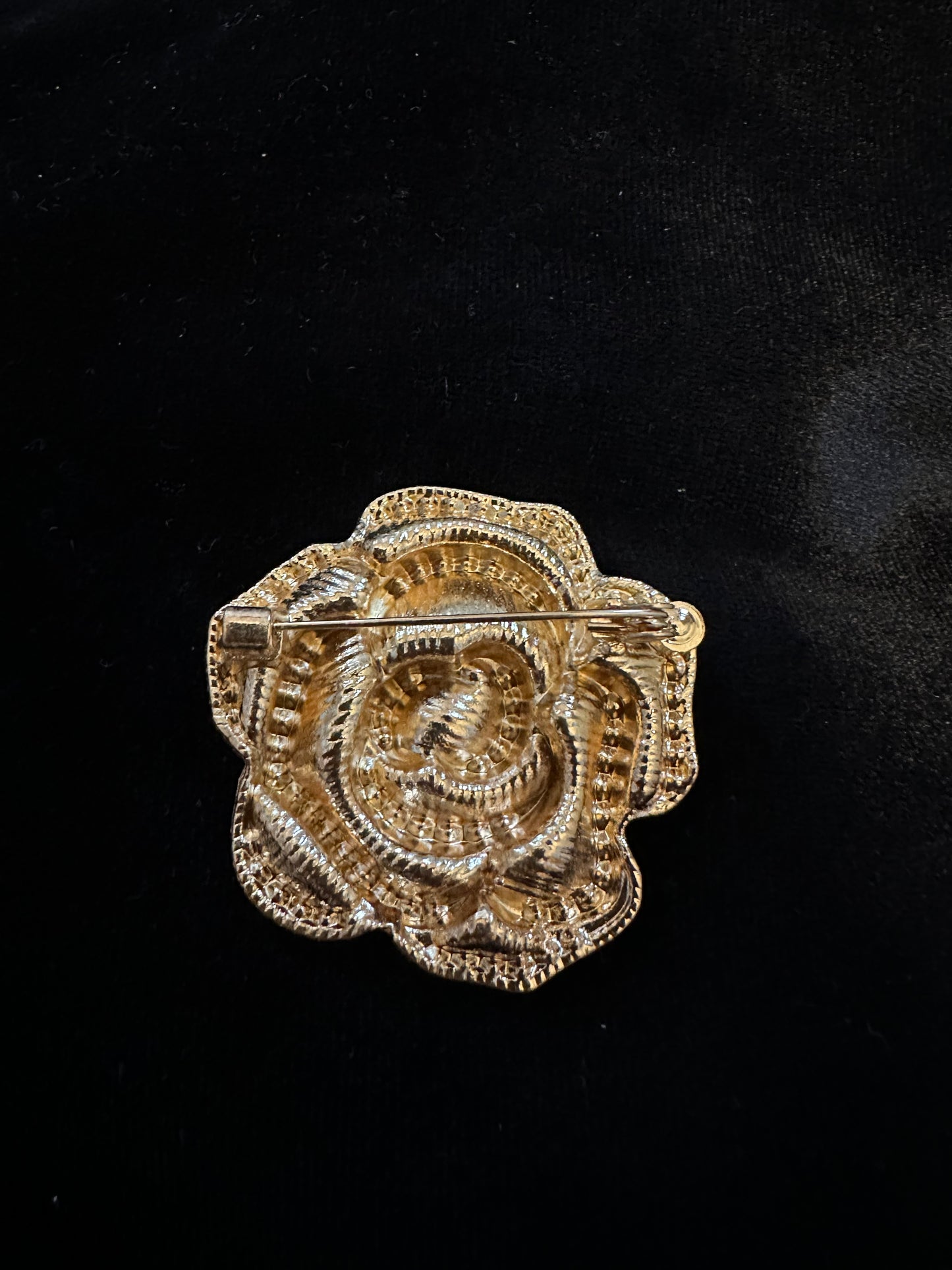 Black rose brooch with rhinestones