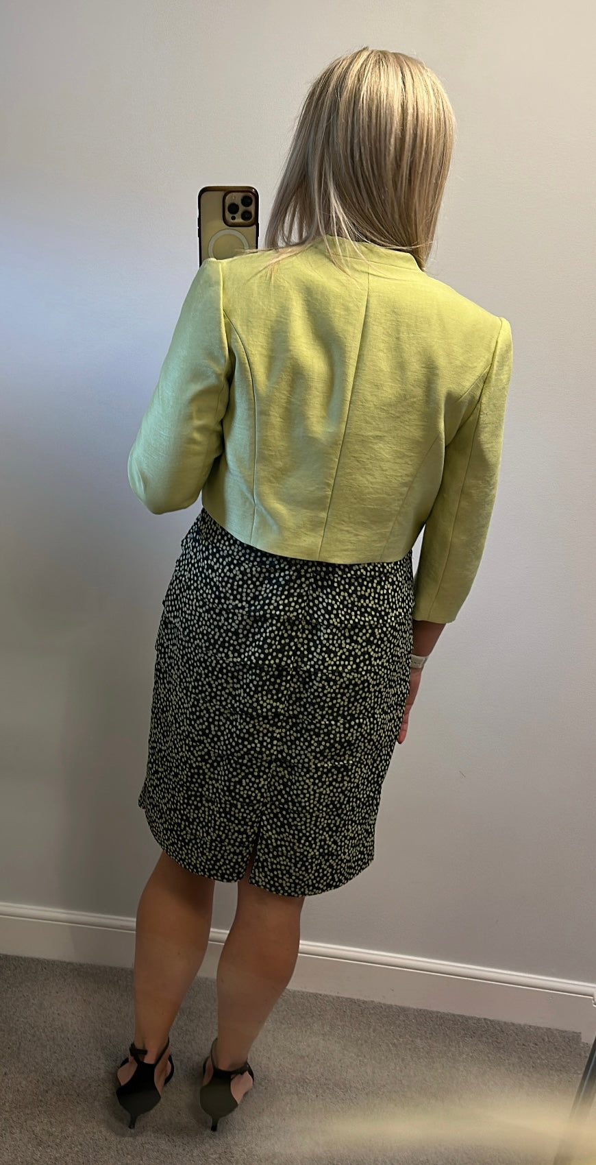 Jacques vert lime green and black polka dot dress and jacket size 14