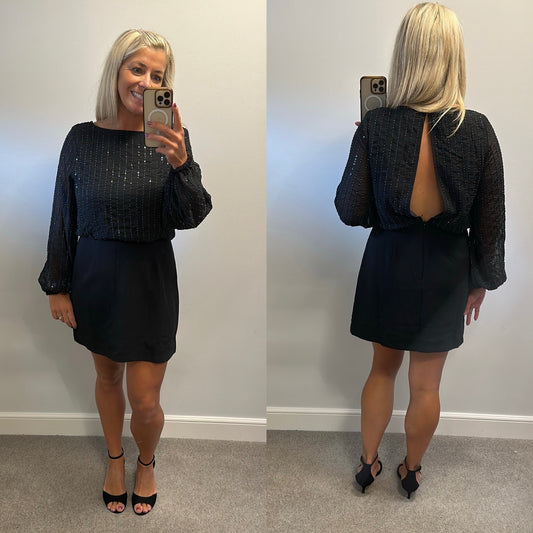 French connection black sequin dress size 14