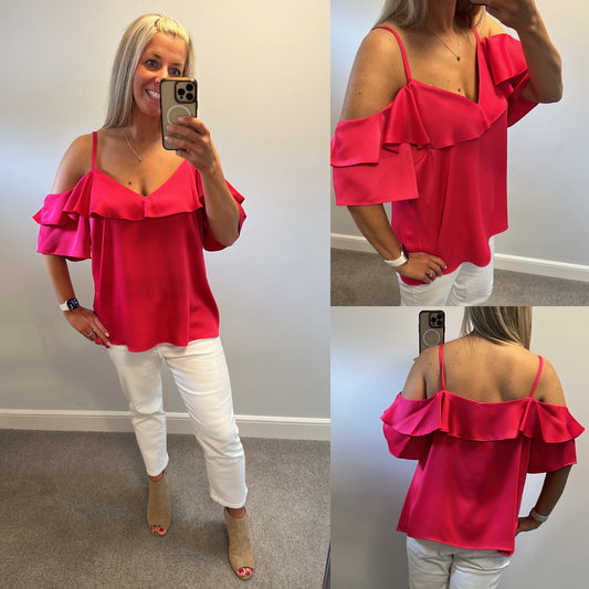 Monsoon hot pink cold shoulder top size 18 brand new with tags