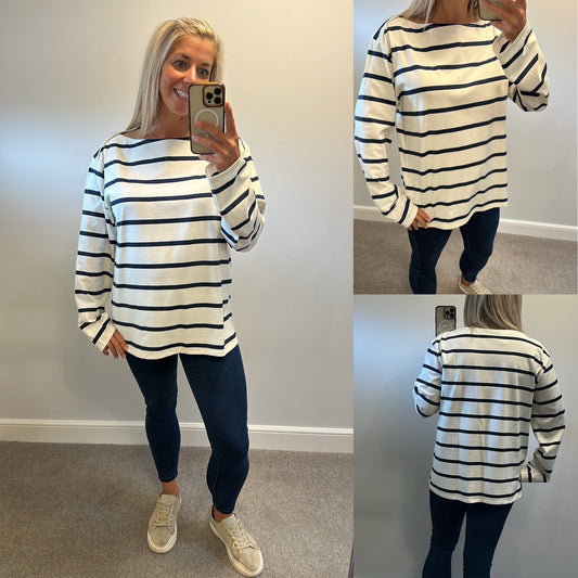 Zara white and navy striped top / jumper size XL would fit upto size 18