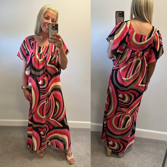 French connection pink and black print sheer dress size M would fit upto size 16