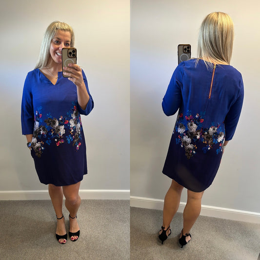Joules blue floral dress with pockets size 14