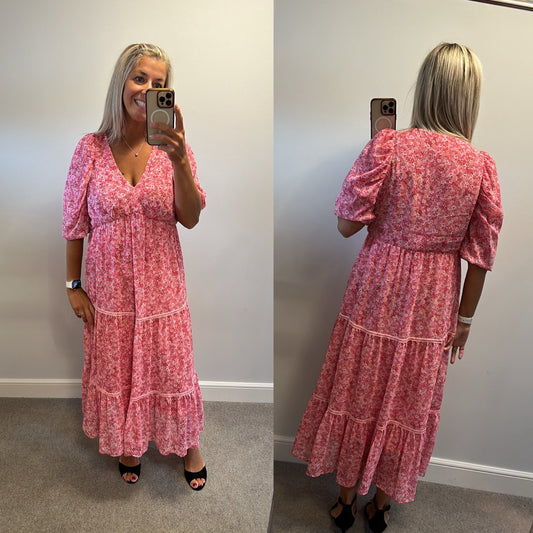 Next Pink floral maxi dress size 16