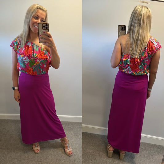 Kim & Co Purple maxi skirt size L would fit upto size 16