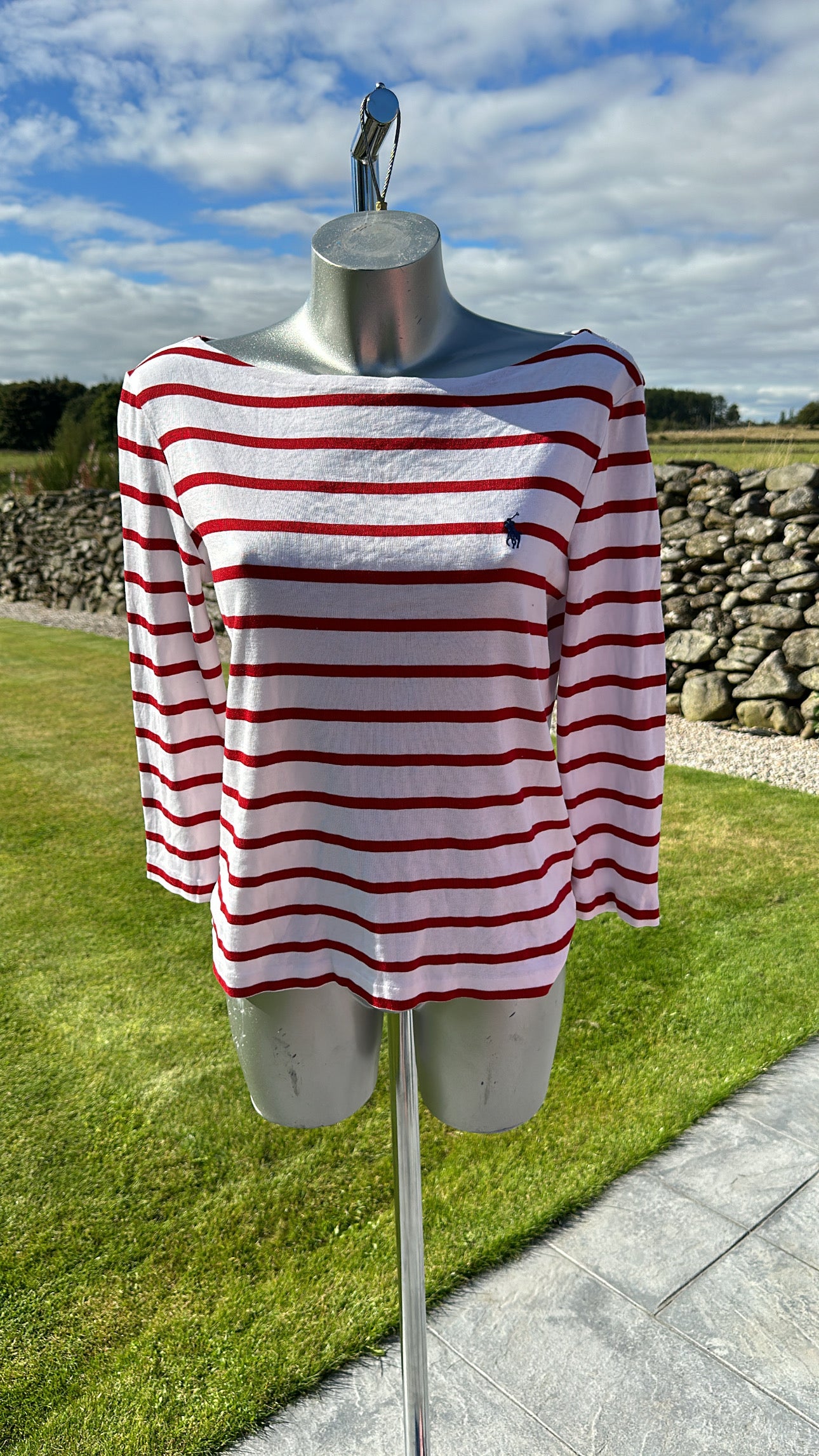 Polo Ralph Lauren red strip long sleeved top size L (upto size 14)