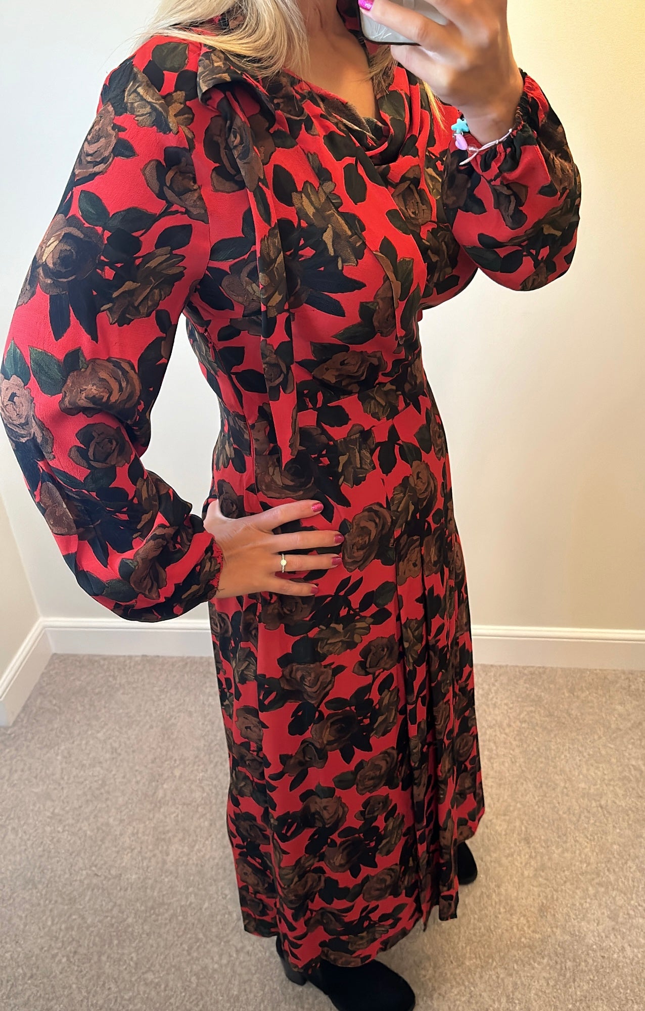 Topshop red floral long dress size 12