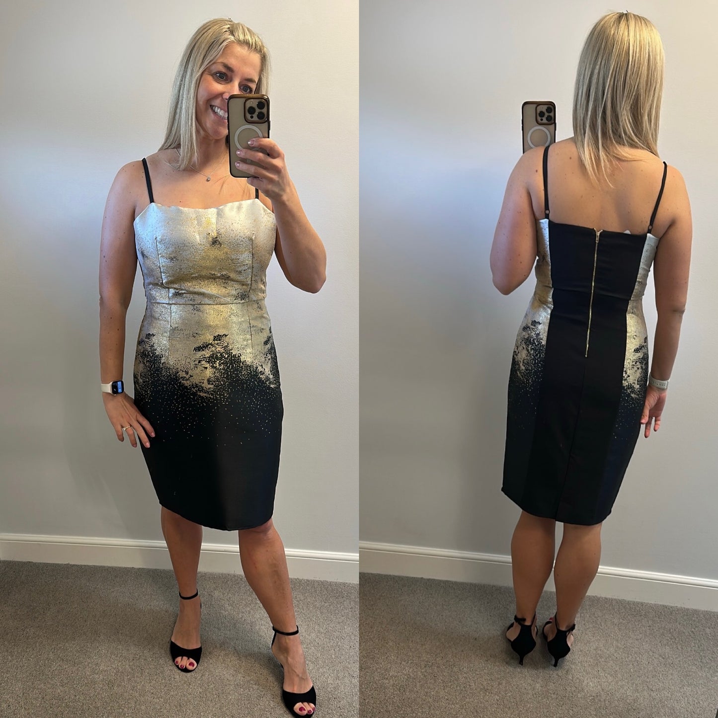 Little mistress black and gold dress small size 14