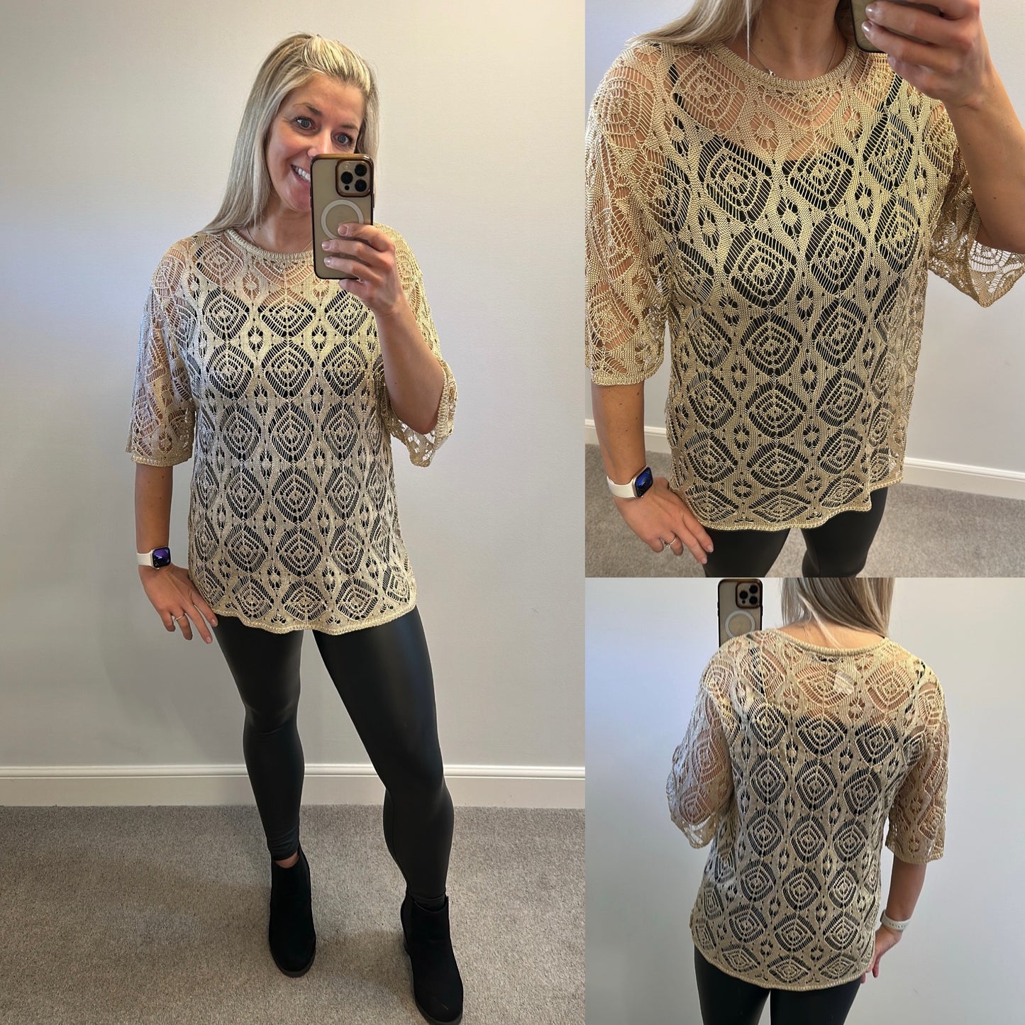 Zara gold knit 3/4 length top size XL would fit upto size 18