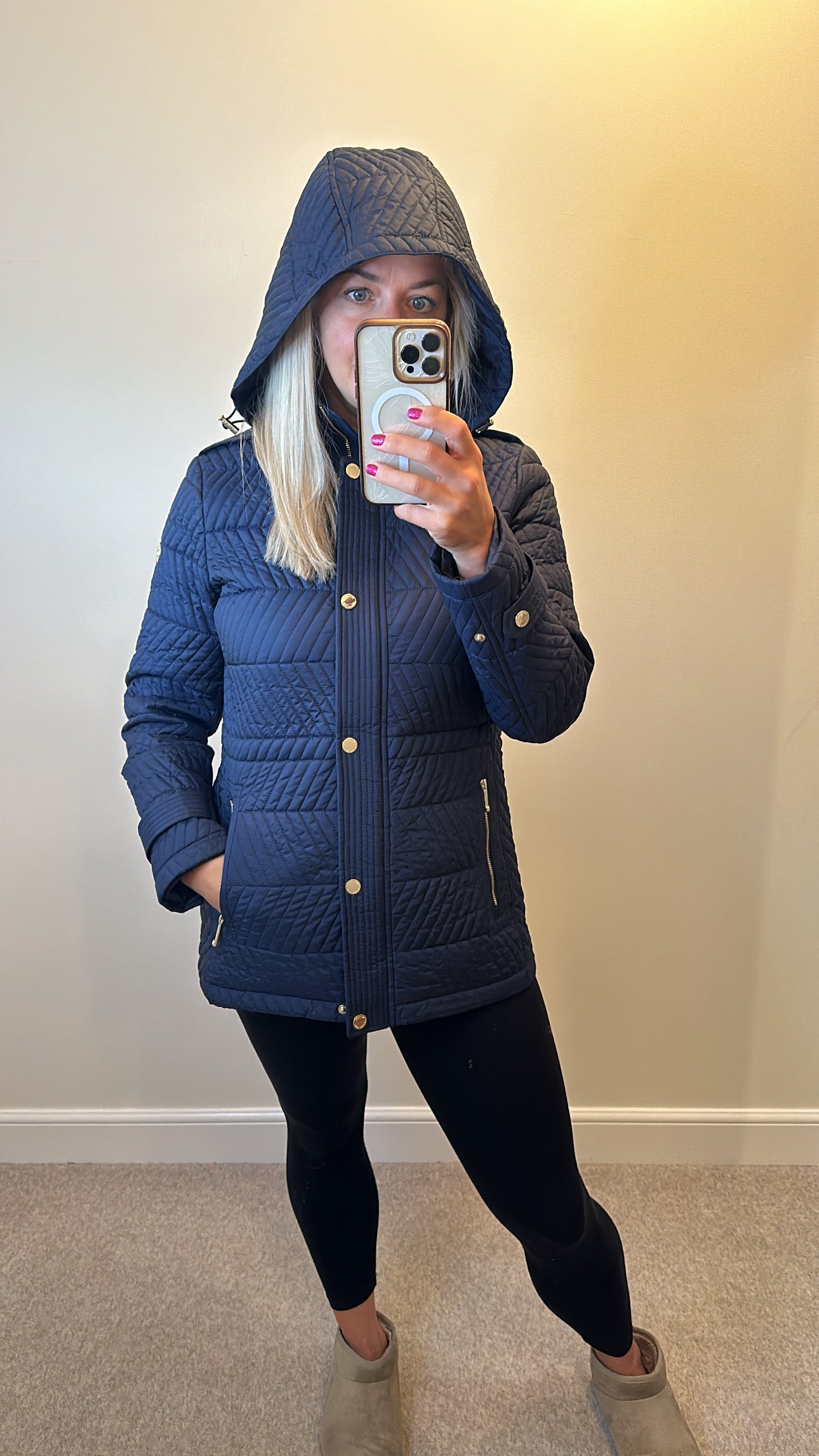 Michael Kors navy quilted jacket size M fit upto small size 14