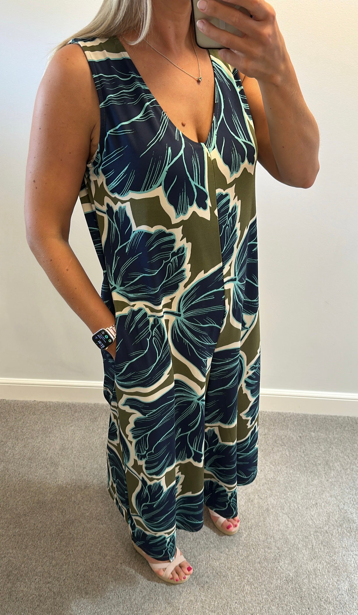 Next khaki green and navy jumpsuit size 14