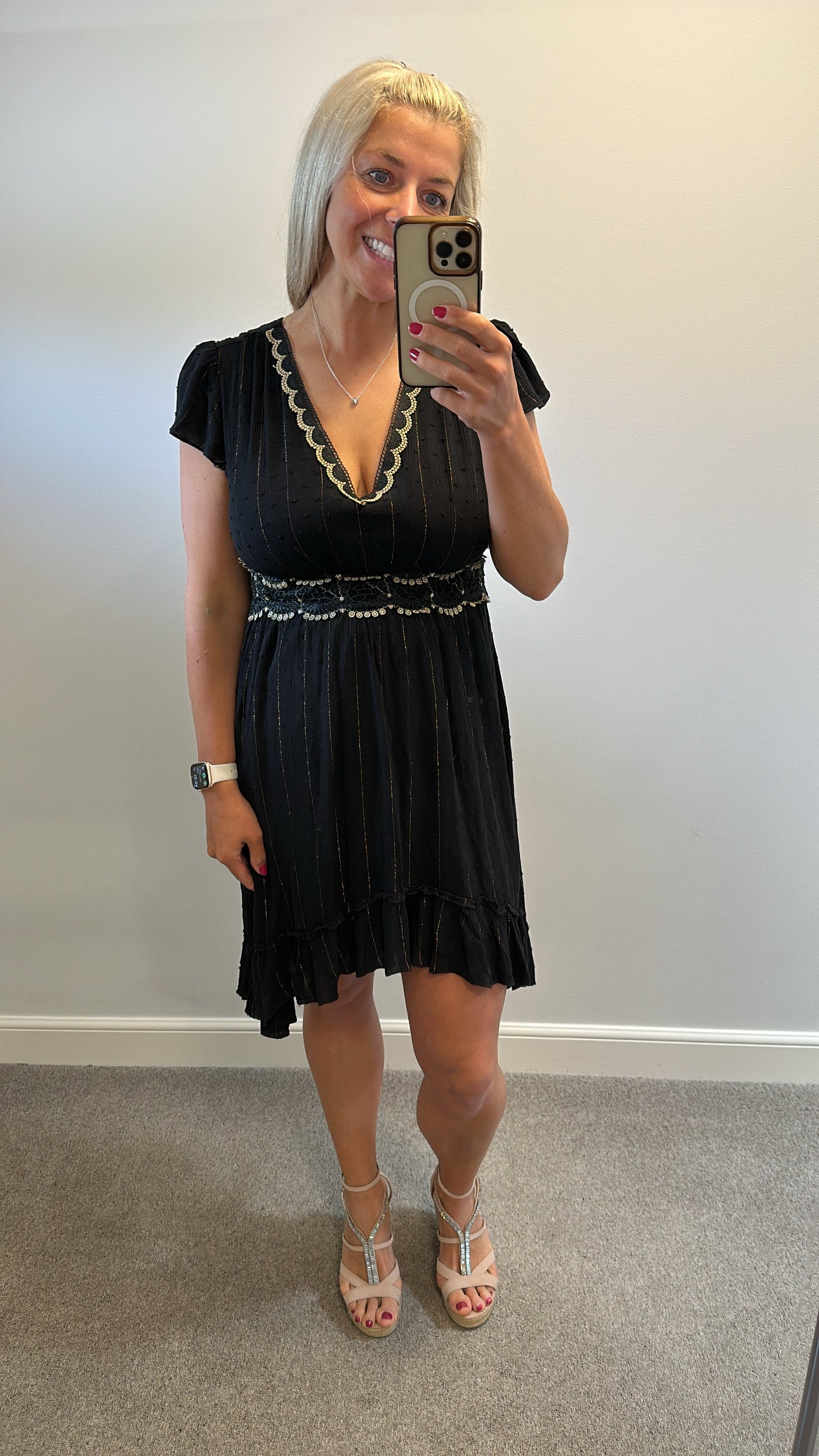 Azara black and gold summer dress onesize fitting upto size 14
