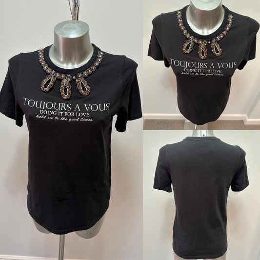 River island black embellished tshirt size 10