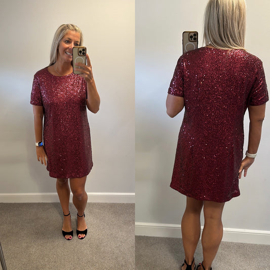 New look burgundy sequin dress size 16