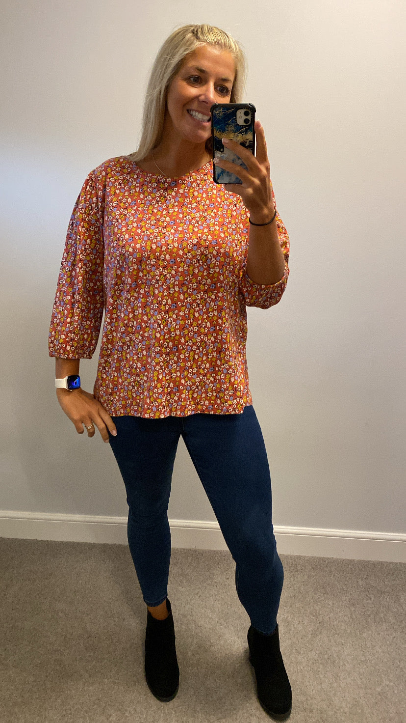 Fat face orange floral top size 16