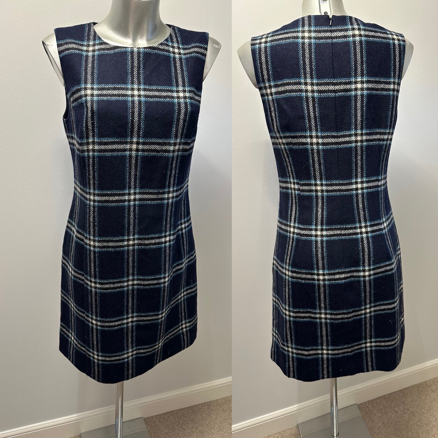 Hobbs navy check wool dress with pockets size 12