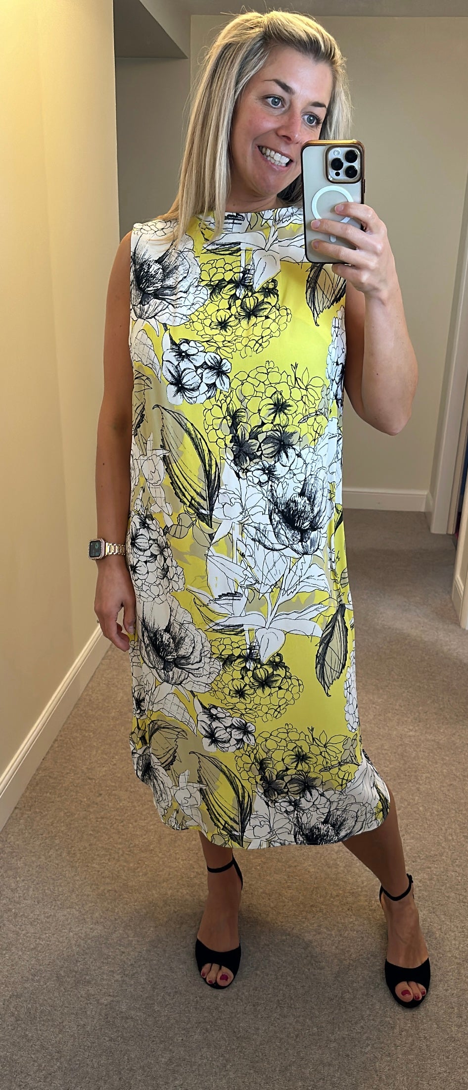 Autograph yellow floral midi dress size 20