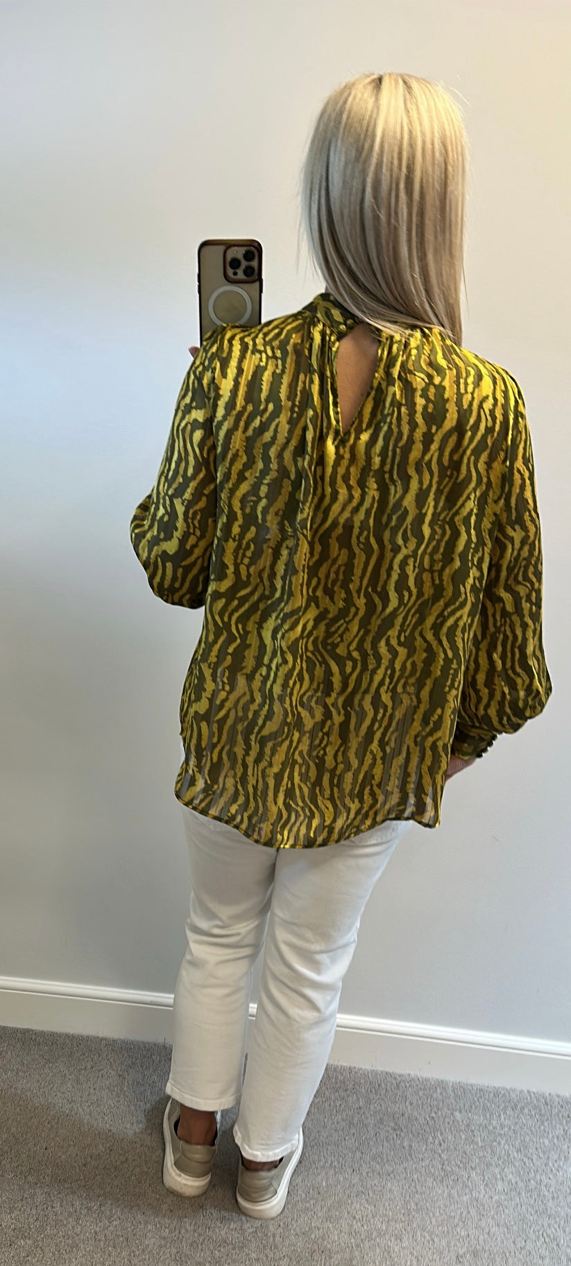 H&M green and khaki blouse size M (UK 12-16)