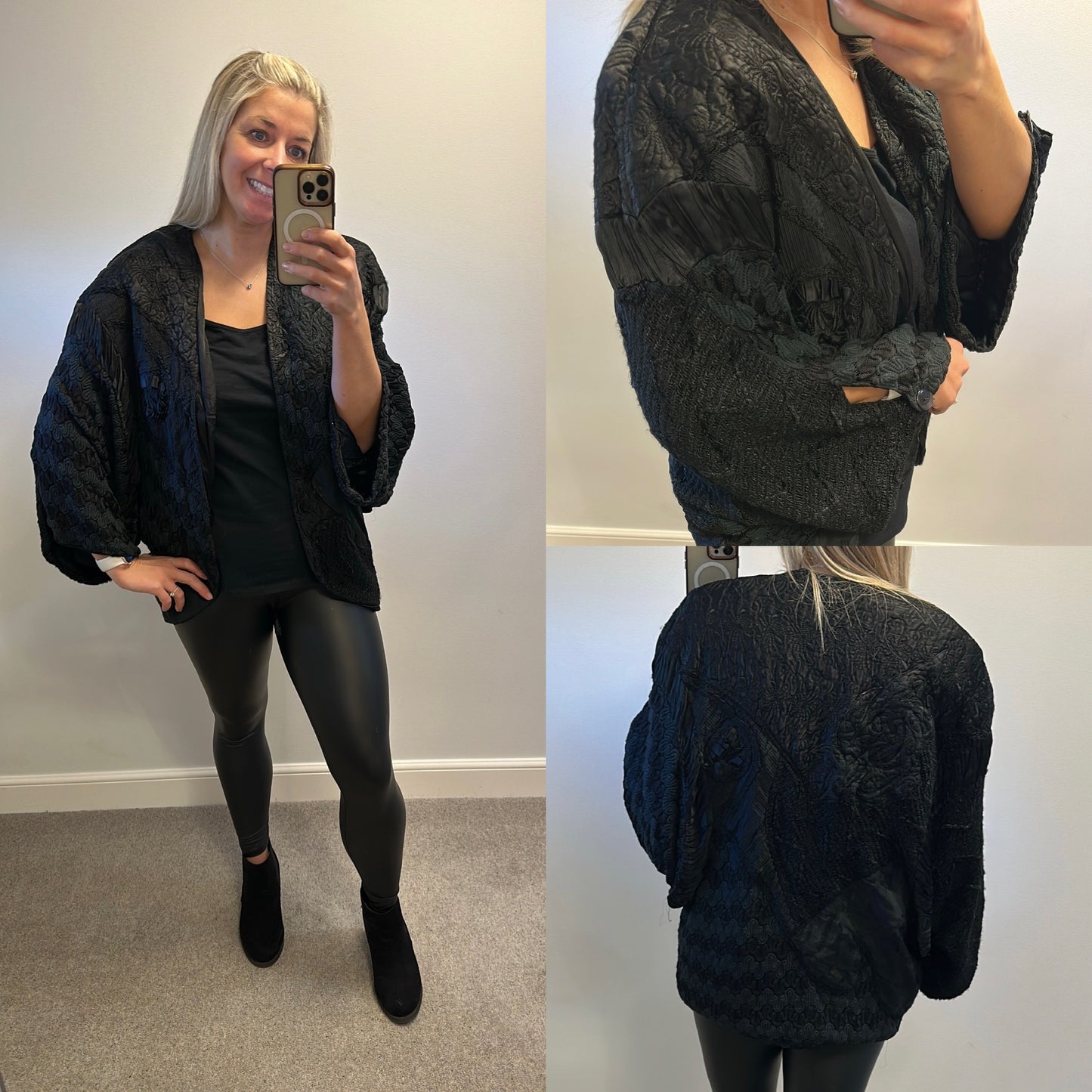 Anne Balon black and green vintage jacket with shoulder pads would fit upto size 16