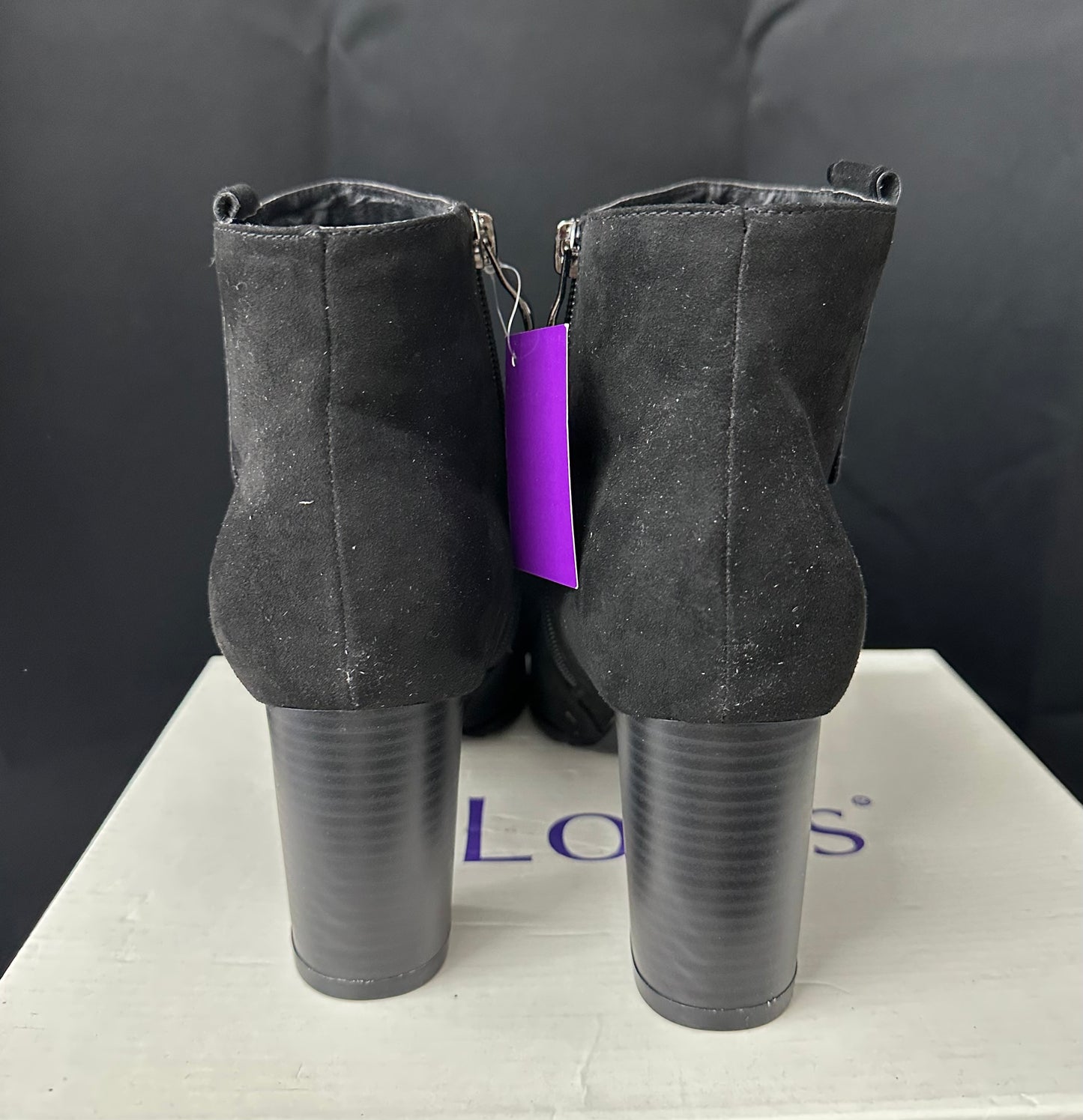 Lotus black diamanté chunky heel boots size 8