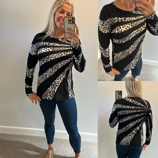 Anna Rose black animal print top size large would fit 14 to 16