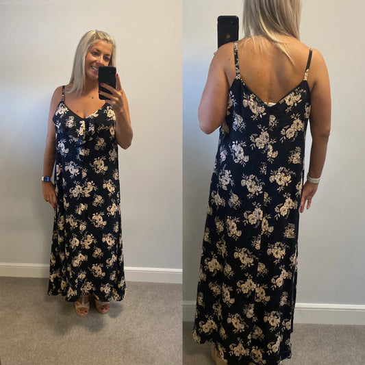 Wallis black and beige floral print maxi dress size 18 brand new with tags RRP £40