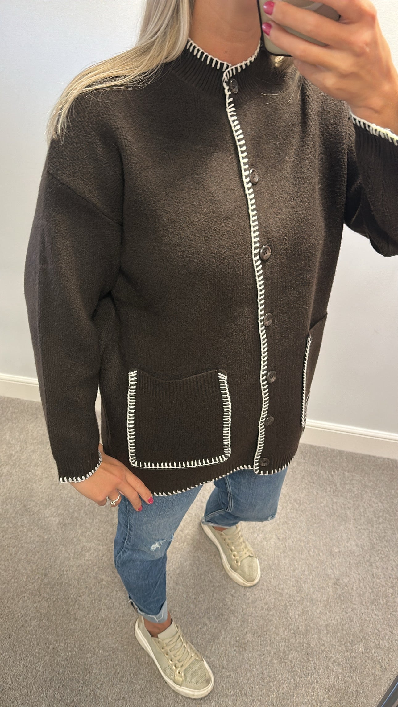Brown knit cosy cardigan would fit upto size 16