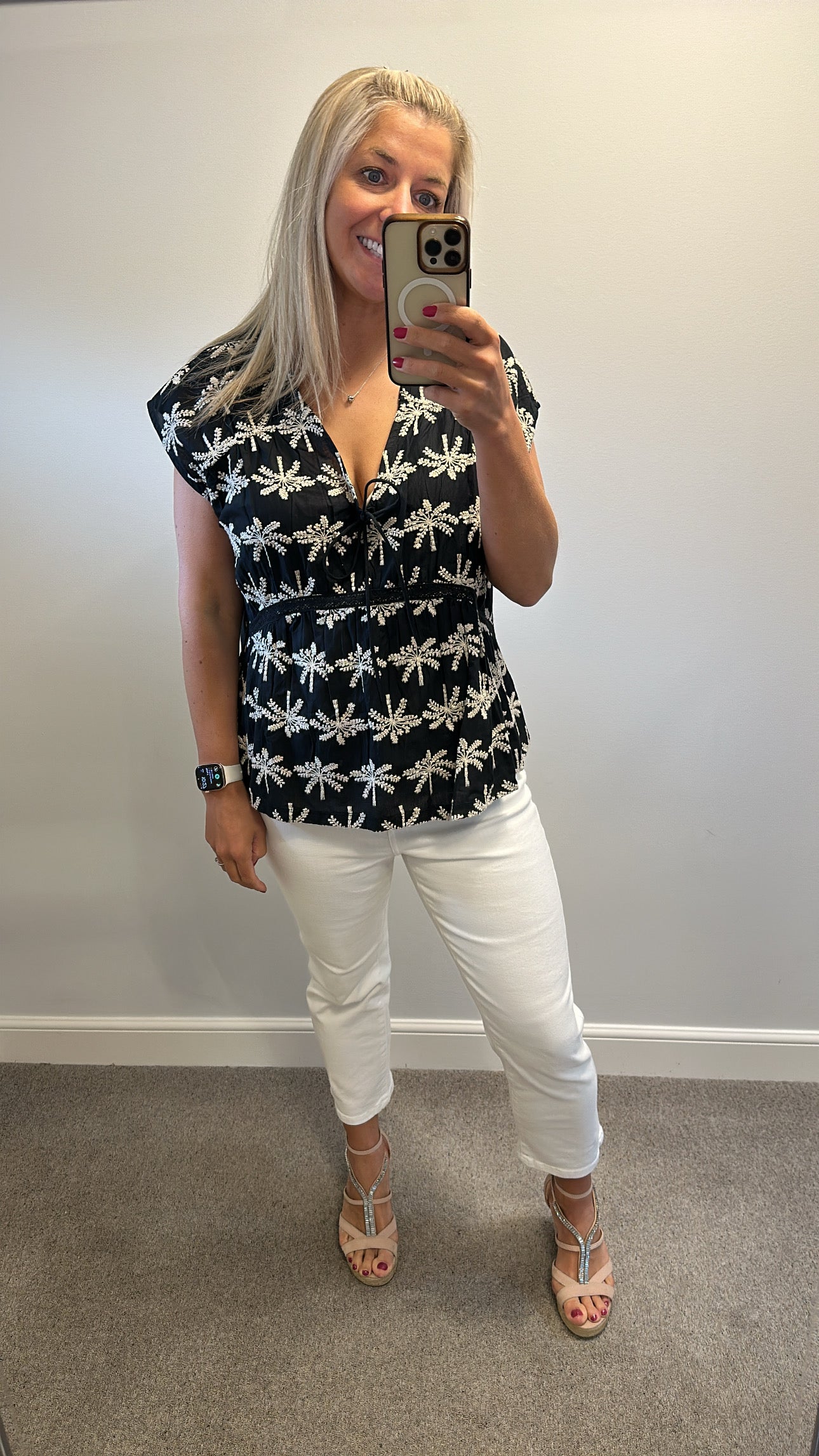 Next black embroidered cotton top size 18