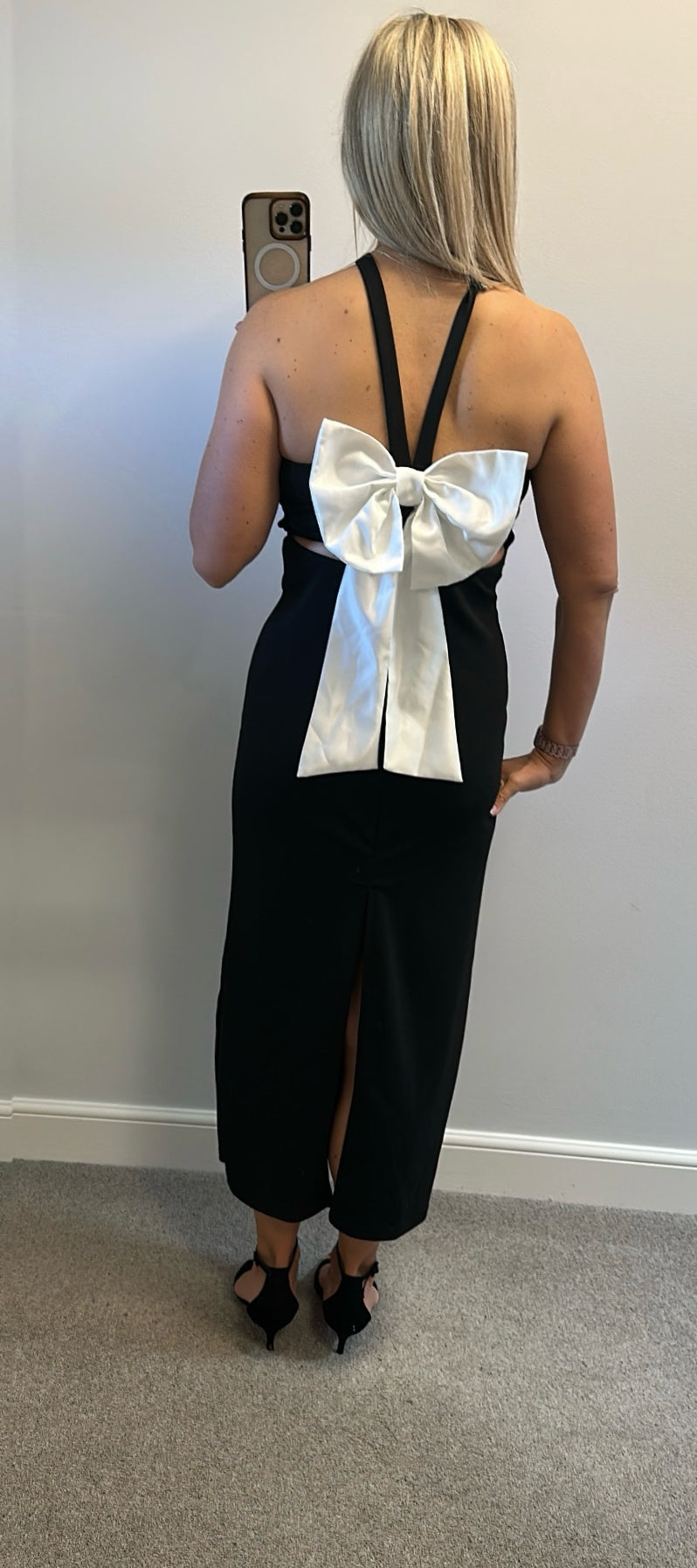 Black dress with bow detailed back size 14