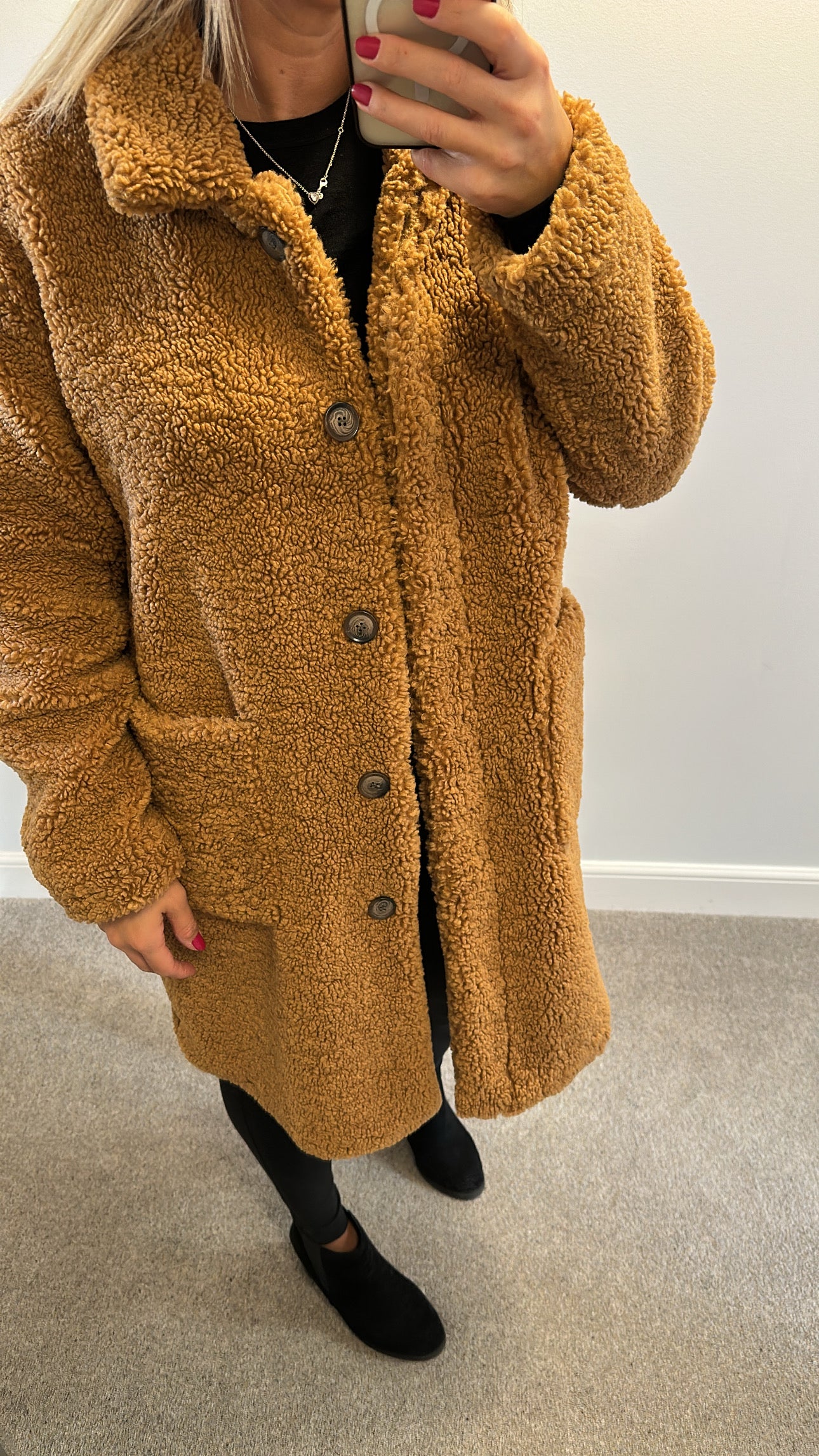 John Lewis any day brown teddy coat size L would fit upto size 14